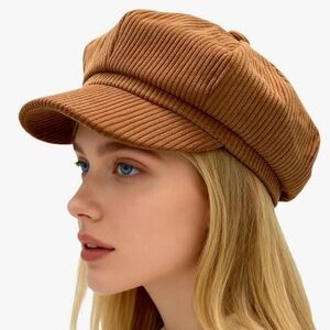 Corduroy Baker Boy Cap in Camel/Tan